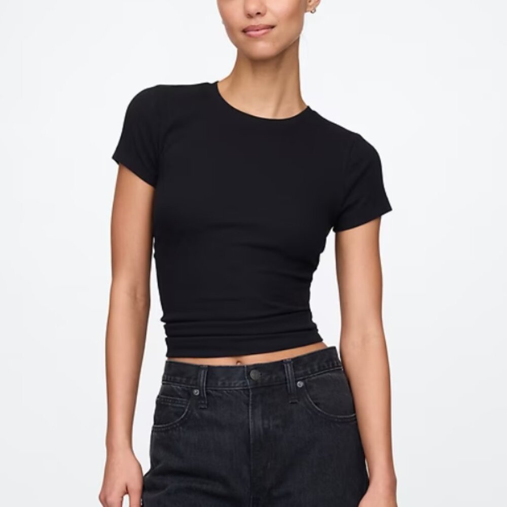 GAP Black Modern Rib Crew Neck Short Sleeve T-Shirt - Small - NWT